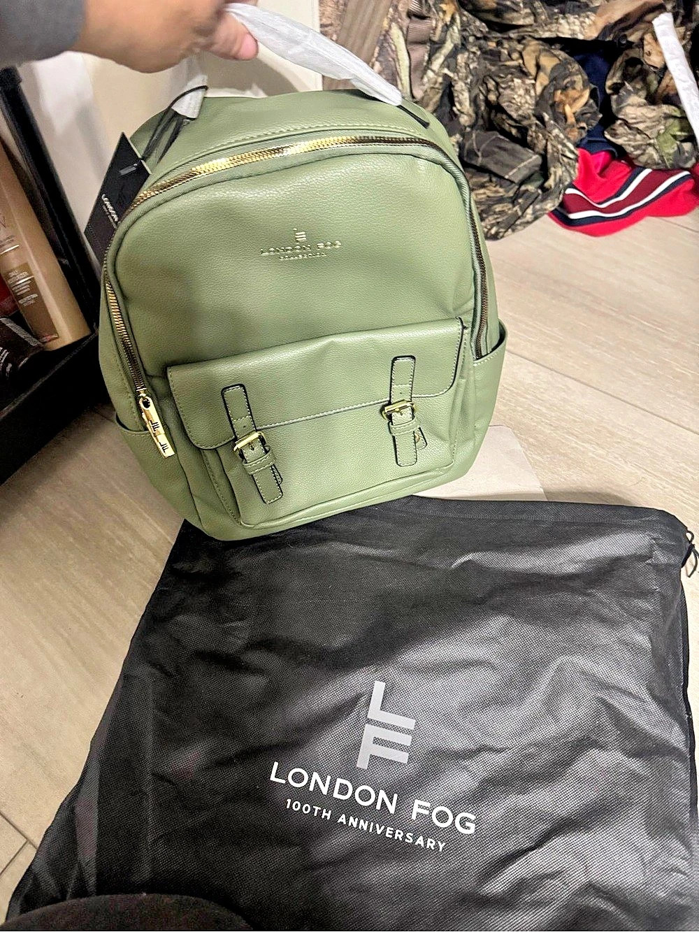 London Fog Stella Pebble Backpack in Green nwt with dust bag